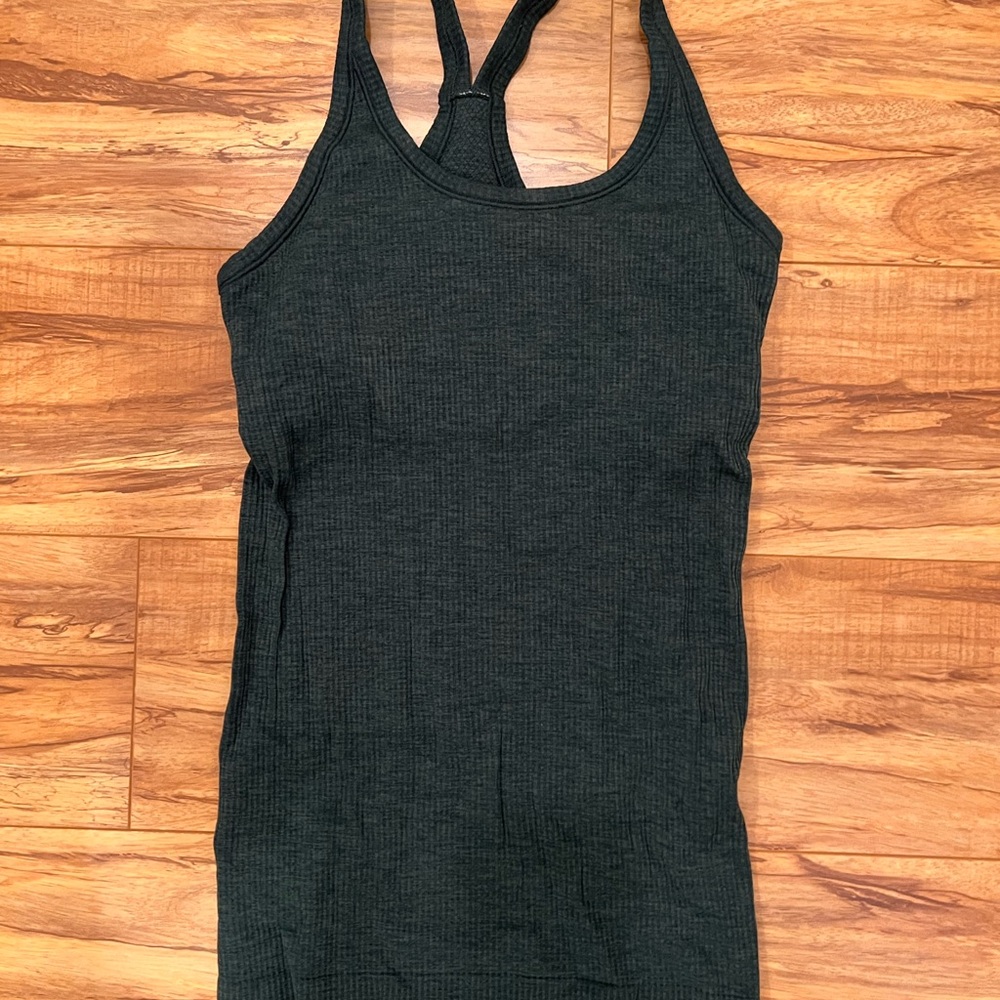 Army green Lululemon workout top with built in sports bra